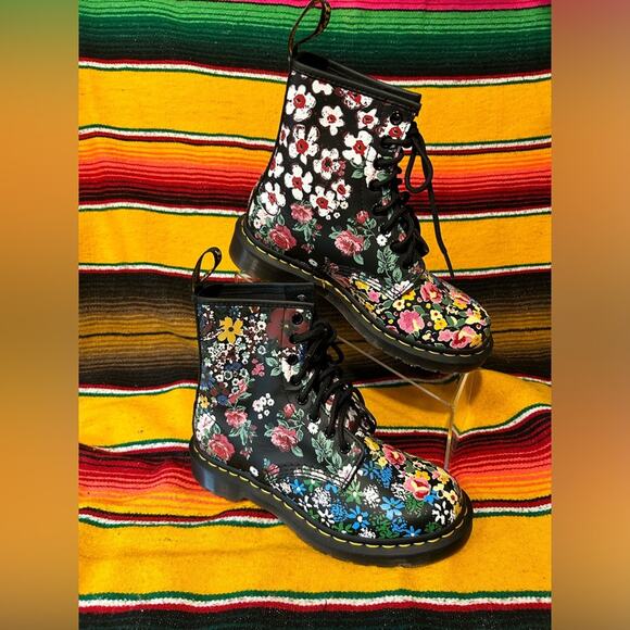 Dr. Martens 1460 Pascal Black Floral Mash Up Boots Size 6 RARE - Picture 2 of 14